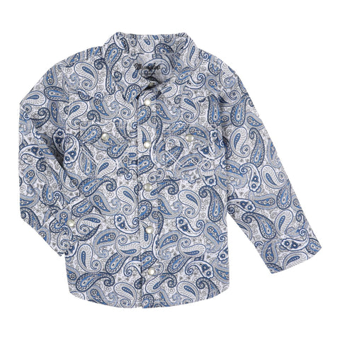 Wrangler Boys Blue/White Paisley Long Sleeve Shirt