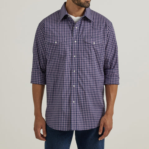 Wrangler Men's Navy/Purple Plaid Wrinkle Resistant Long Sleeve
