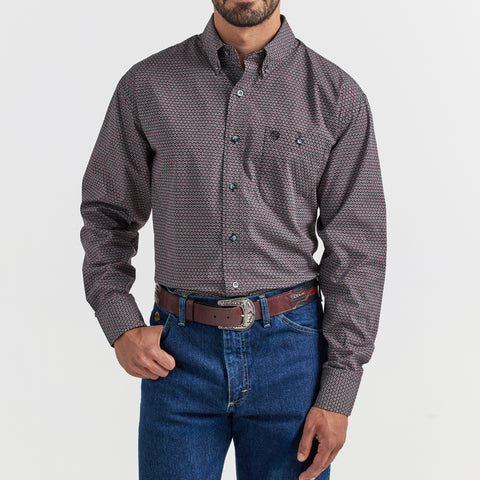 Wrangler Men's George Strait Red & Navy Geo Print Long Sleeve