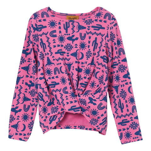 Wrangler Girl's Pink/Blue Western Knit Shirt