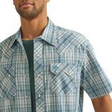 Wrangler Men's Aqua Green Plaid Short Sleeve