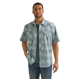 Wrangler Men's Aqua Green Plaid Short Sleeve