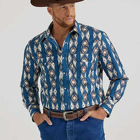 Wrangler Men's Checotah Blue & Tan Aztec Shirt