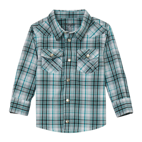 Wrangler Kid's Turquoise/White/Black Plaid Shirt