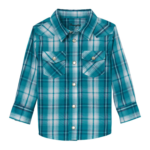 Wrangler Infant/Toddler Teal/White Plaid Shirt