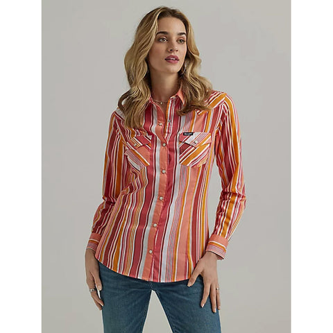 Wrangler Women's Peach/Orange/White Stripe Shirt