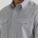Wrangler Men's White/Charcoal Stripe Long Sleeve