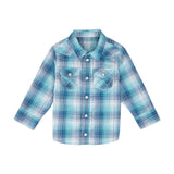 Kid's Blue & Turquoise Plaid Long Sleeve Pearl Snap Shirt by Wrangler