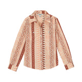 Coral/Rust Horse Print Snap Long Sleeve Shirt with Two Pockets