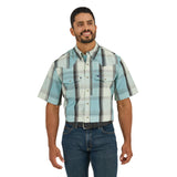 Turquoise Plaid Snap Short Sleeve Shirt with Two Snap Chest Pockets