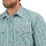 Wrangler Turquoise and White Plaid 20X Short Sleeve