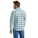 Wrangler Men's Teal & Navy & Cream Plaid Shirt