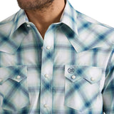 Wrangler Men's Teal & Navy & Cream Plaid Shirt