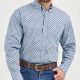 Blue Geo Diamond Print Button Up- Front View