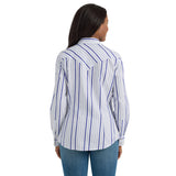 Wrangler Women's White & Multi Blue Stripe Shirt
