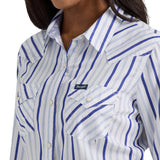 Wrangler Women's White & Multi Blue Stripe Shirt