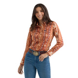 Pink/Rust and Orange Aztec Print Lomg Sleeve Snap Shirt with Two Pockets