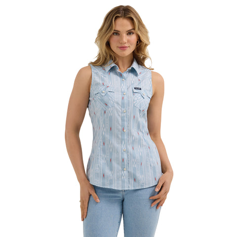  Retro Stripe Pearl Snap Sleeveless Tank 