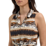 Wrangler Ladies Bold Print Sleeveless Tie Front Shirt