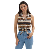 Western Graphic Sleeveless Tie Front Cropped Shirt