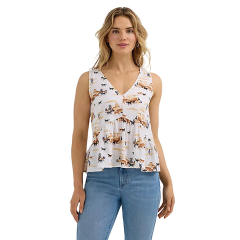 White Desert Print V-Neck Tank