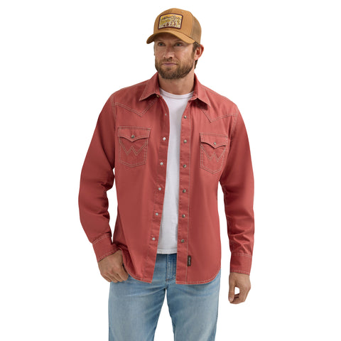 Solid Red Retro Western Snap Long Sleeve Shirt