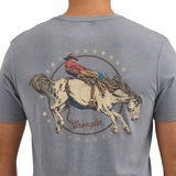 Bronc Rider on Back of Gray Wrangler Crew Neck T-shirt Close-up