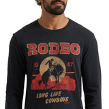 Crew Neck Long Sleeve Wrangler Rodeo Long Live Cowboys Graphic Close-up