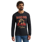 Black Crew Neck Long Sleeve Wrangler T-Shirt with Rodeo Long Live Cowboys Graphic