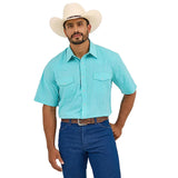Wrangler Men's Bright Turquoise Checkered Plaid Short Sleeve