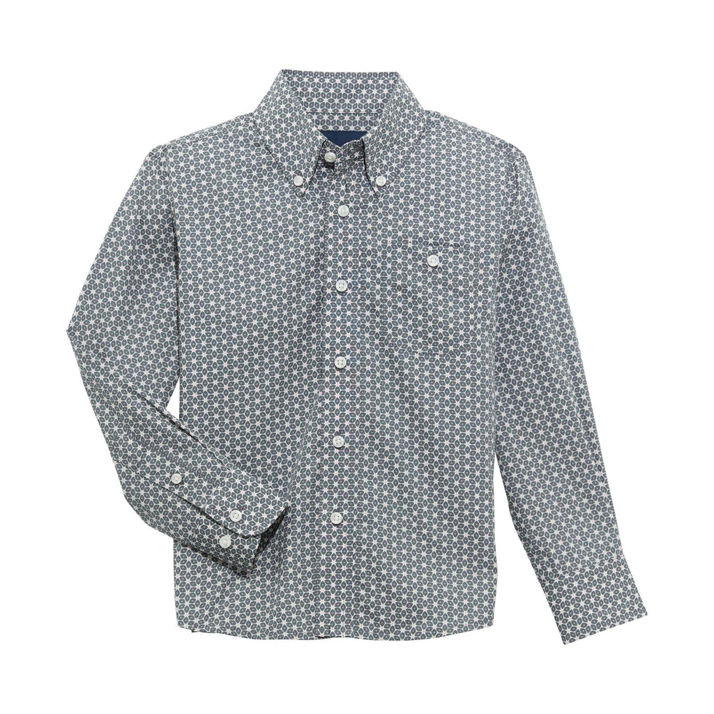 Grey and Pink Geo Print Long Sleeve Button Up