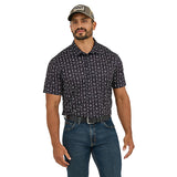 Black Steer Skull Print Performance Short Sleeve Polo 