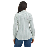 Wrangler Women's Green/White Striped Long Sleeve Shirt Back View