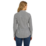 Women's Black/White Striped Long Sleeve Shirt Back View Showing Yoke