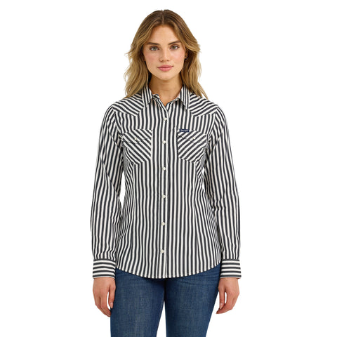 Women's Black/White Striped Long Sleeve Western Snap Shirt
