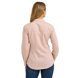 Women's Pink, White Geo Flower Long Sleeve Western Shirt Back View