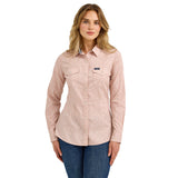 Women's Pink, White Geo Flower Long Sleeve Snap Western Shirt with Two Pockets