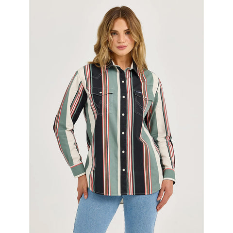 Brushpopper Long Sleeve Striped Western Snap Shirt with Two Chest Pockets