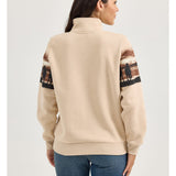 Women's Light Tan Horse Print Sweatshirt with 1/4 zip front