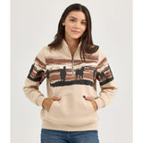 Women's Light Tan Horse Print Sweatshirt with 1/4 zip front