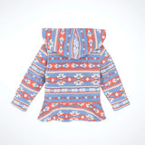 Blue and Pink Aztec Fleece Zip Jacket Back View