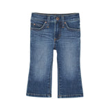 Toddler Girls Dark Wash Bootcut Jeans with "W" Embroidered onto back pockets.