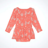 Infant/toddler Coral with White Desert Icons Long Sleeve Skirted Bodysuit