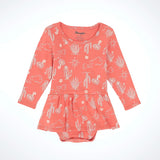 Infant/toddler Coral with White Desert Icons Long Sleeve Skirted Bodysuit