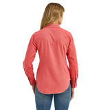Women’s Solid Coral Cowboy Snap Shirt with long sleeves