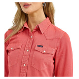 Women’s Solid Coral Cowboy Snap Shirt with long sleeves