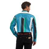 Retro Blue Multi Striped Long Sleeve Shirt Back View