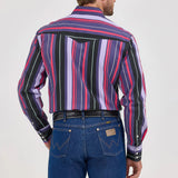 Retro Violet Striped Long Sleeve Shirt Back View