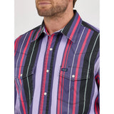 Retro Violet Striped Long Sleeve Shirt Close-up View