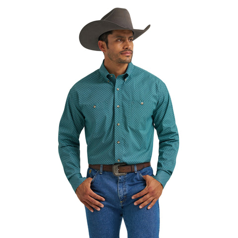Teal Diamond Long Sleeve Shirt with Two Pockets